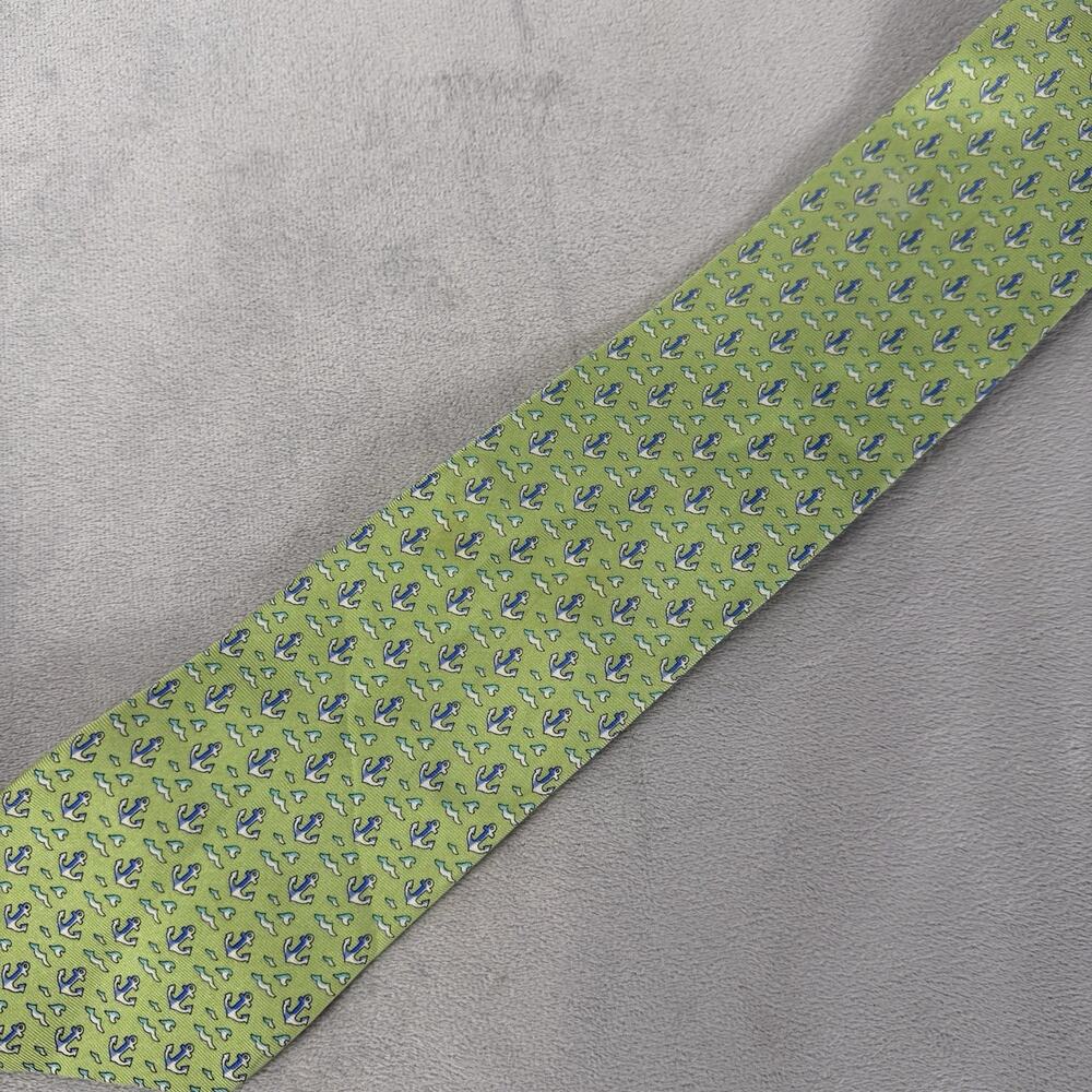 J Crew Silk Tie Nautical Ship‎ Anchor Waves Green Novelty Print Coastal Chic